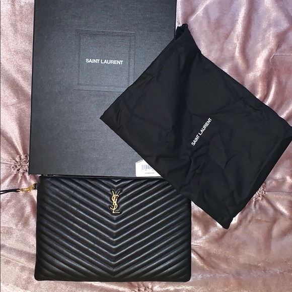 Yves Saint Laurent Handbags - SAINT LAURENT Large Logo Matelassé Leather Pouch